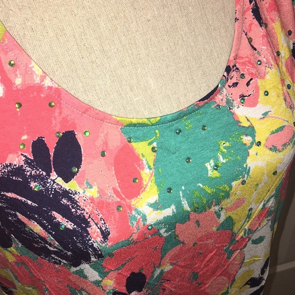 Ruby Rd Rhinestone Embellished Print Top - Picture 2 of 4